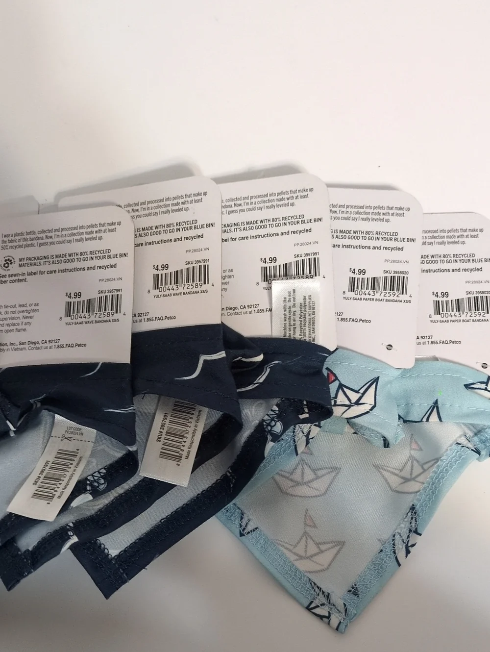 NWT Petco Eco Pet Bandana Lot 5 Pack Small Extra Small Nautical Whale Sailboat